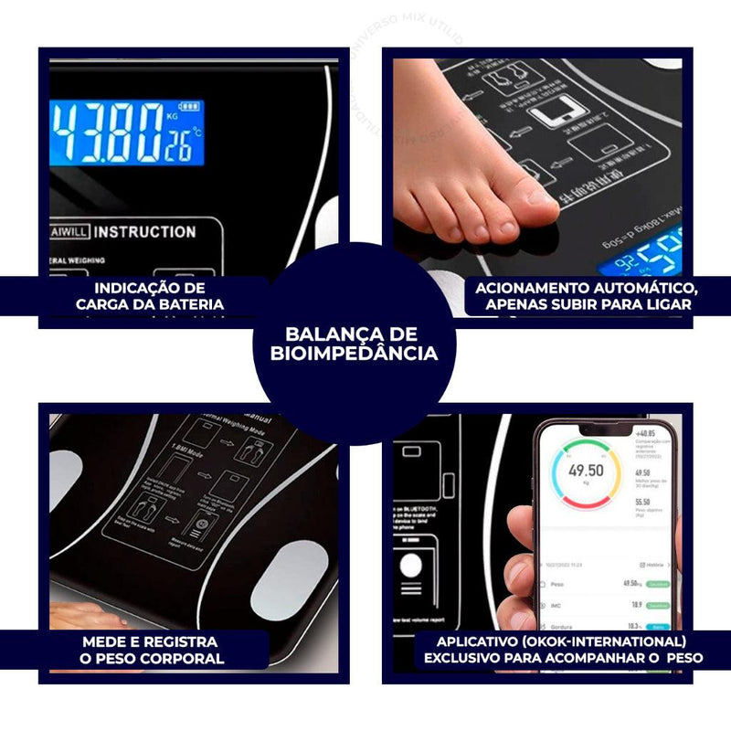 Balança Bioimpedância Digital Profissional com Bluetooth - Suporta até 180kg - Agranto